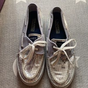Sparkly silver loafers